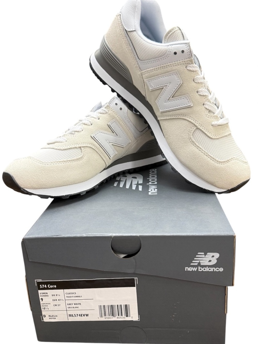 New Balance 574 Core Classics W9/M7.5 White/Cream/Grey